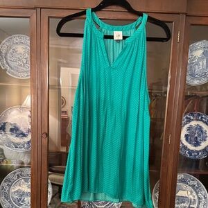 CAbi Green Silky Sleeveless Top with Dots